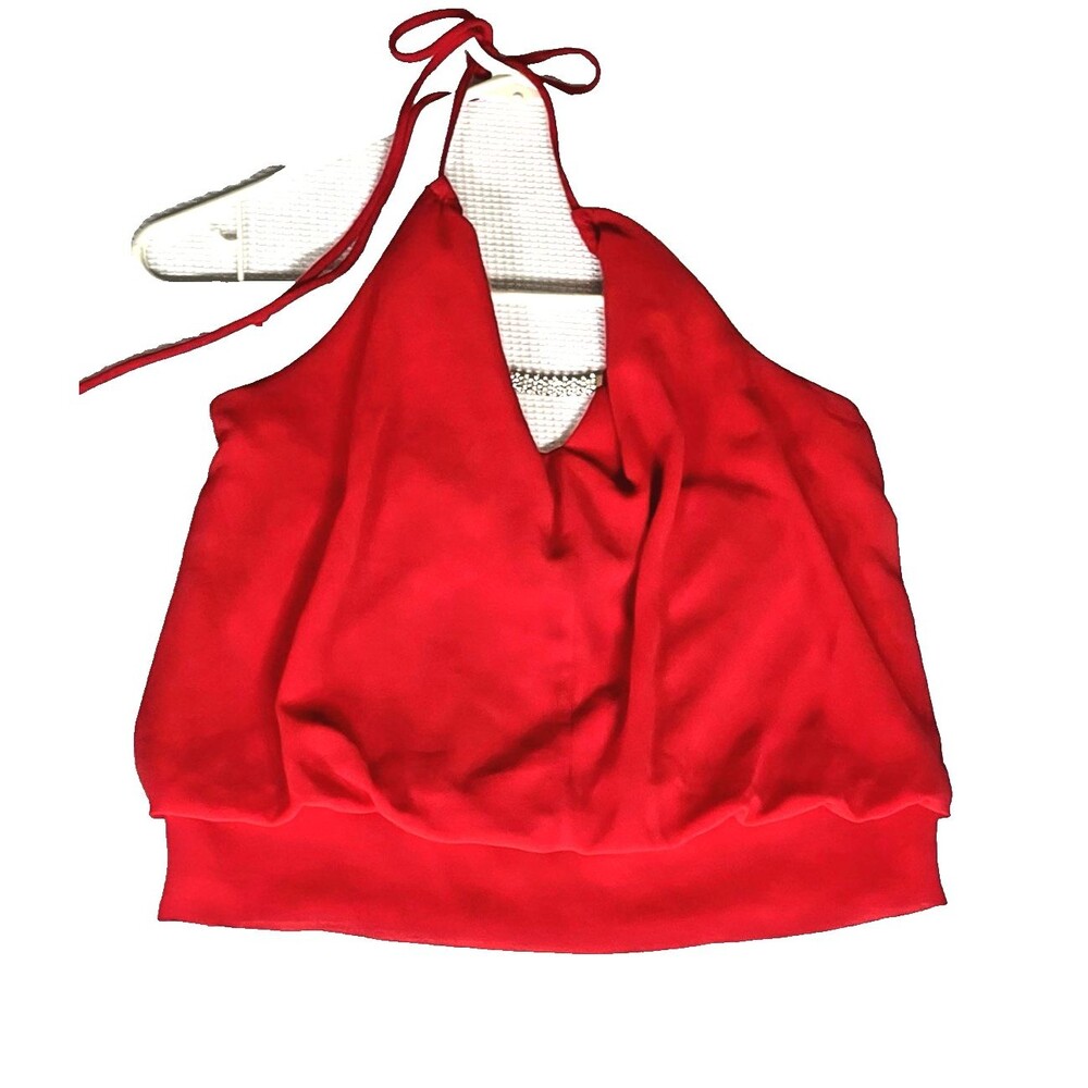Chocolate Red Strappy sleeveless Tie Halter V Neck Women's Top Size S